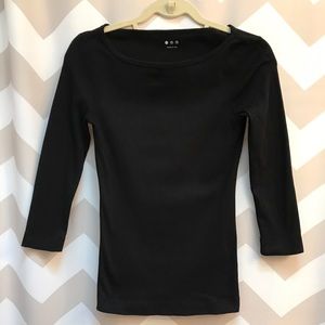 Three Dots black boat-neck long sleeve tee, Small